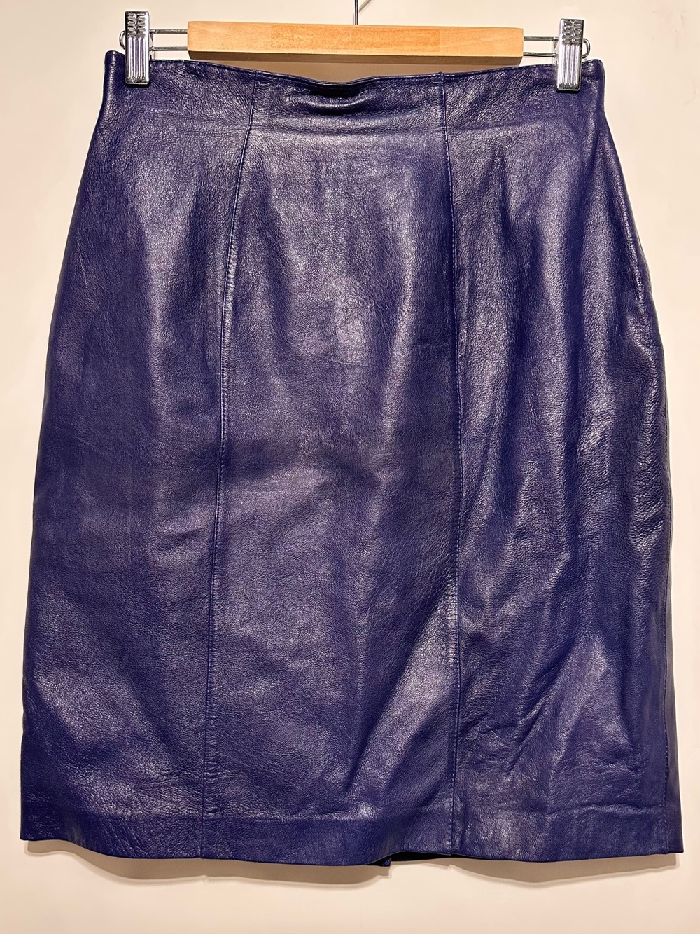 Dana Brooke Purple Blue Genuine Leather Pencil Skirt High Waist Vintage